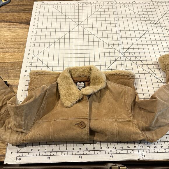 90s Y2K Vintage Penny Lane Coat Womens Large 100% Leather Suede Faux Fur Trim - Picture 9 of 12